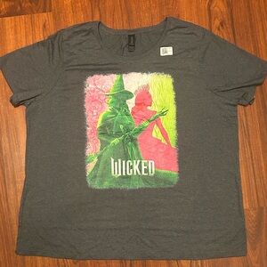 NWTS WICKED WITCHES Wicked Elphaba&Glinda Green/Pink Graphic T-Shirt Gray Sz 3X